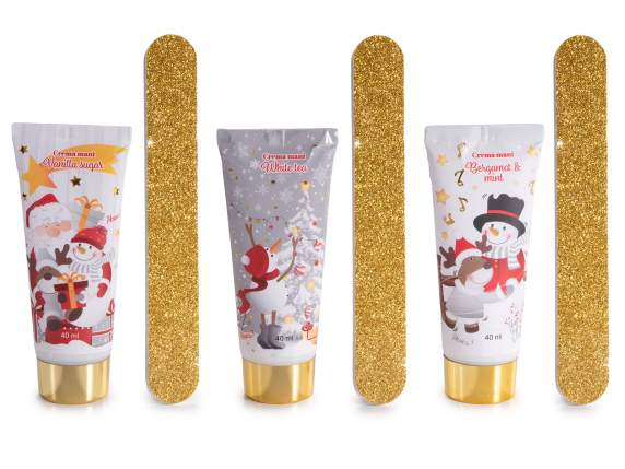 Pachet cadou de Crăciun cu cremă de mâini și pilă de 40 ml