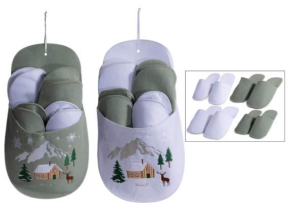 Set de 4 perechi de papuci de Craciun din fetru, agaai