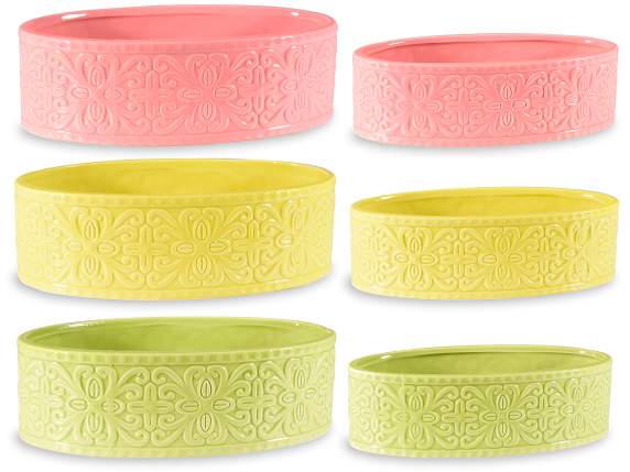 Set 2 vaze ovale din ceramica cu decoratiuni de majolica