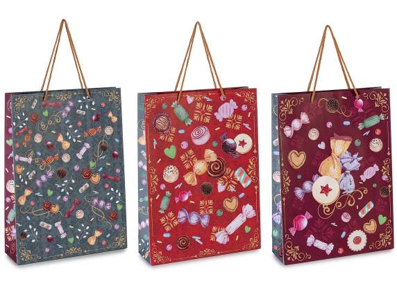 Bolsa-sobre grande con asas y estampado de dulces