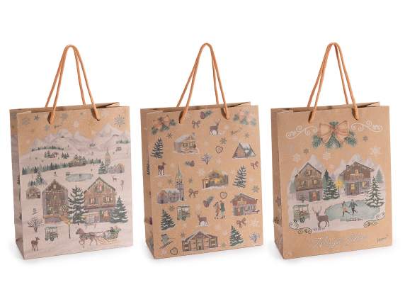 Bolsa-sobre mediano de papel kraft navideño con asas