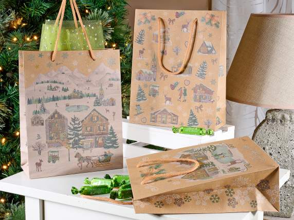 Bolsa-sobre mediano de papel kraft navideño con asas
