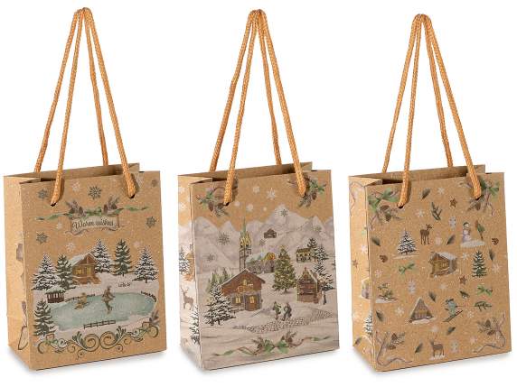 Bolsa-sobre pequeño de papel kraft navideño con asas.
