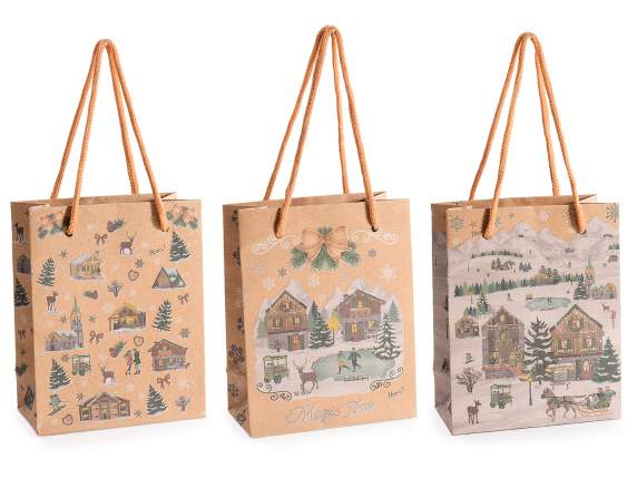 Bolsa-sobre pequeño de papel kraft navideño con asas