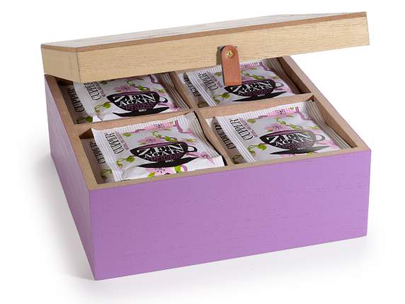 Wooden tea-spice box 4 compartments Lavender decor