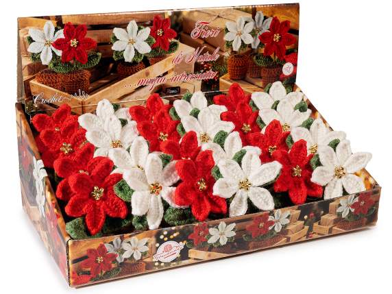 Vază poinsettia croșetată cu tulpină și frunze modelabile