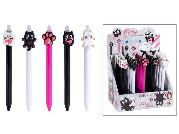 Stylo effaçable et rechargeable avec chatons et des pattes