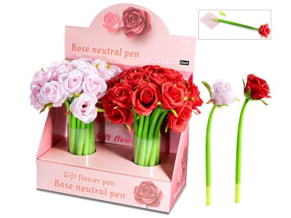 Stylo à bille avec rose en tissu et tige flexible