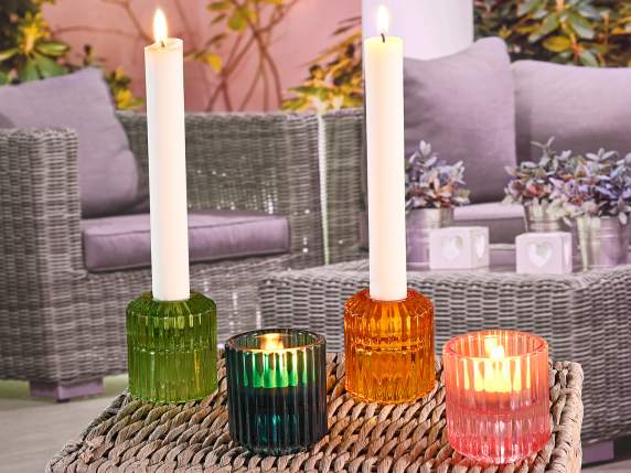 Suport pentru lumânări din sticlă colorată moletă de dublă u