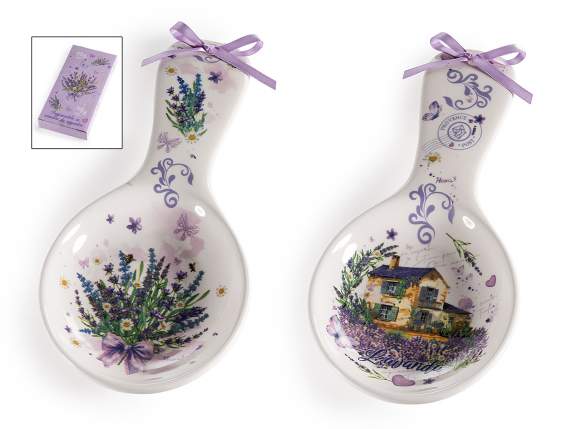 Suport de lingură din ceramică cu decorațiuni cu lavandă și