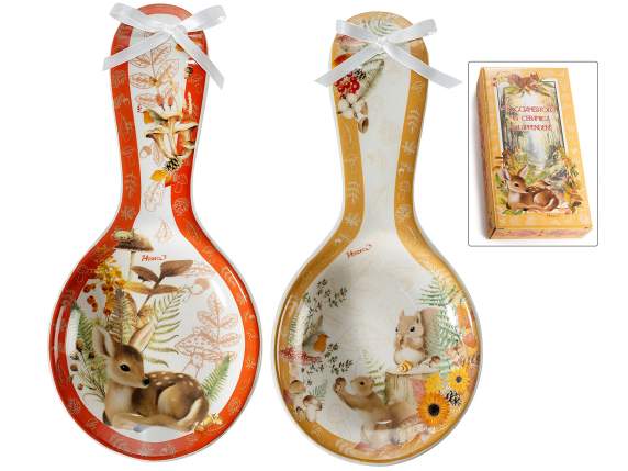 Suport de lingură din ceramică cu fundă cu animale de pădure