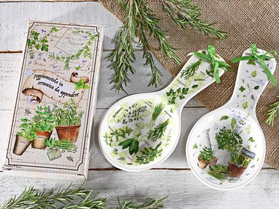 Suport de lingură ceramic cu tematică de plante aromatice și