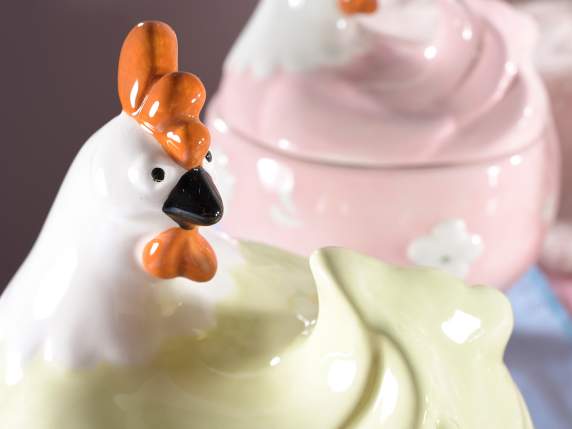 Bocal en céramique pour nourriture pour poulet avec relief