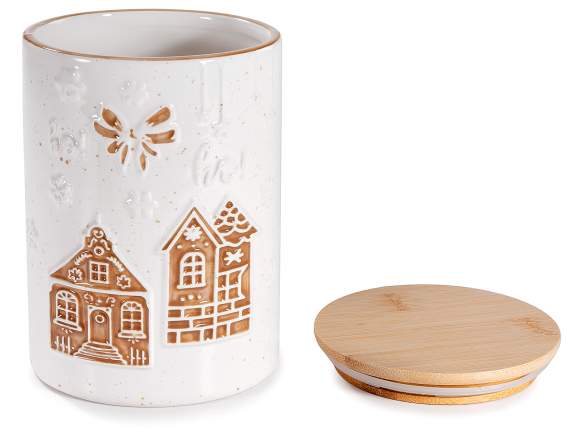 Tarro de cerámica para alimentos con decoraciones en relieve
