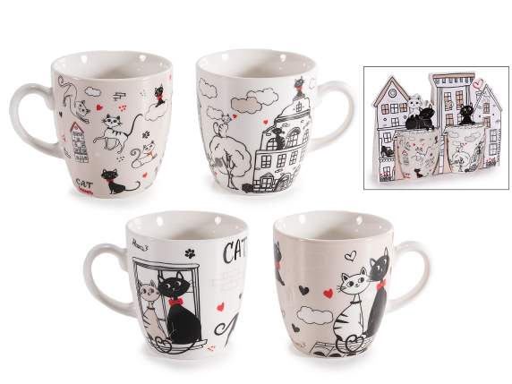 Lot de 2 tasses en porcelaine 70 ml décor chat