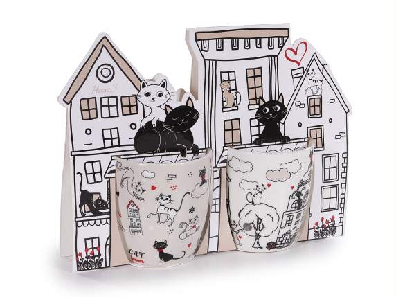 Lot de 2 tasses en porcelaine 70 ml décor chat