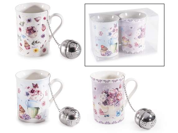 Ensemble de tasses en porcelaine 300 ml avec filtre en acier