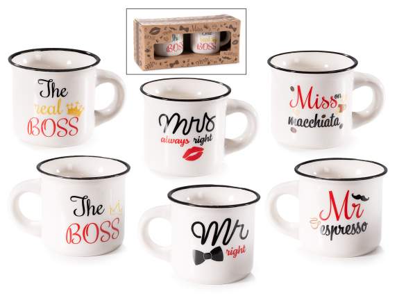 Coffret cadeau 2 tasses en porcelaine 70 ml avec inscription