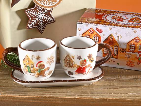 Lot de 2 tasses de Noël en céramique de 100 ml avec soucoupe