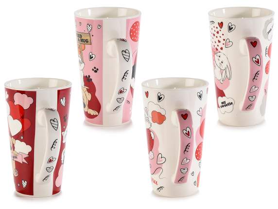 Mug en porcelaine de 500 ml avec imprimé animal et coeur