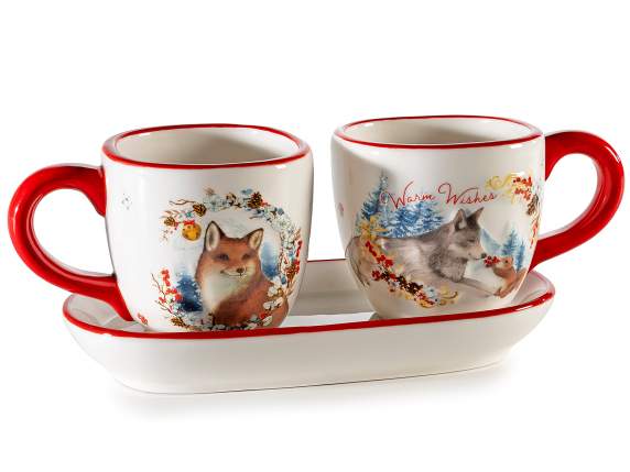 Set de 2 ceti de cafea ceramice de 100 ml cu farfurioare