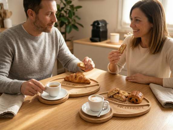 Tava alimentara din lemn, 1 compartiment pentru cafea