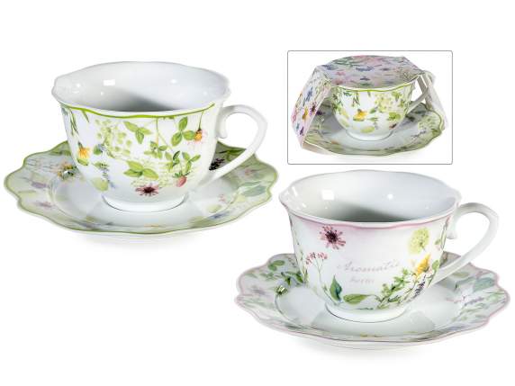 Taza de té de porcelana de 200 ml con platillo con forma.