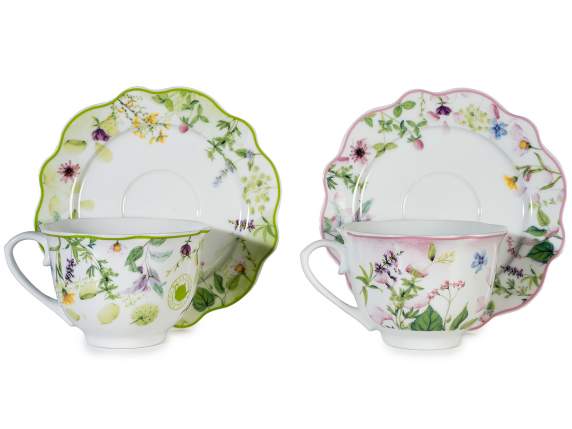 Taza de té de porcelana de 200 ml con platillo con forma.