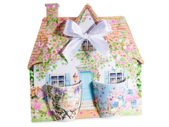 Set 2 tazas porcelana 70 ml con decoraciones primaverales