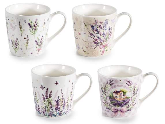 Taza de porcelana de 350 ml con decoraciones de lavanda