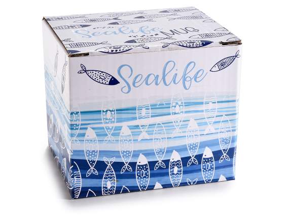 Taza de porcelana de 280 ml con decoración de peces.