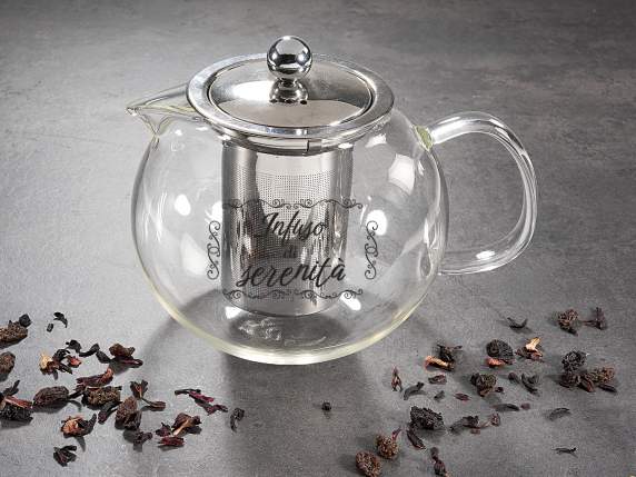 Grande théière en verre 1L, filtre et couvercle en acier