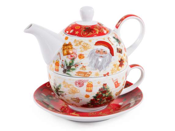Ensemble tasse et théière en porcelaine à imprimé de Noël