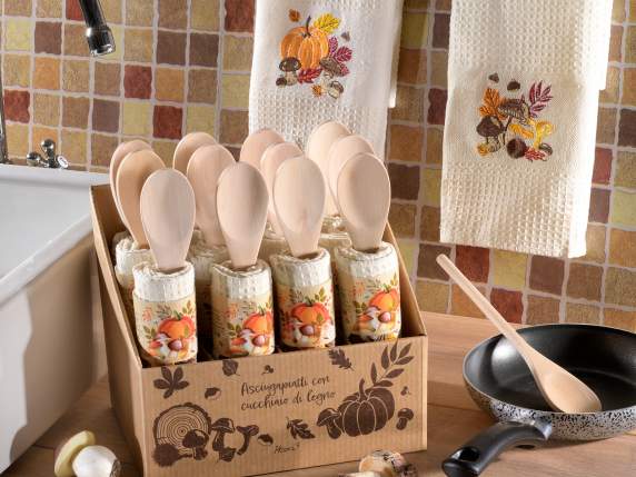 Torchon en coton brodé avec cuillère en bois
