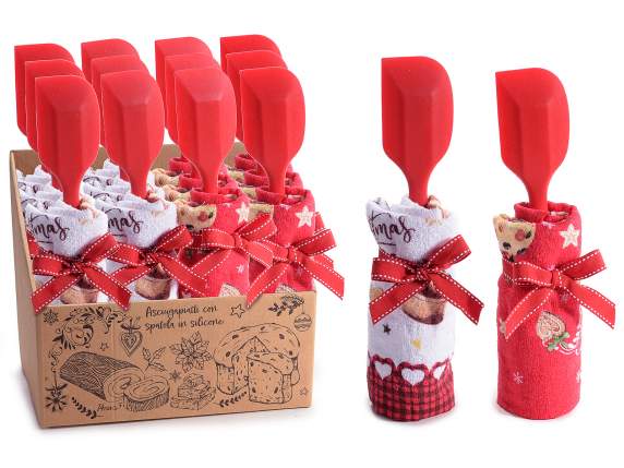 Torchon éponge de Noël avec spatule en silicone