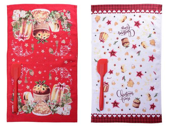 Torchon éponge de Noël avec spatule en silicone