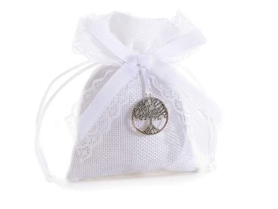 Cloth bag with Tree of life, ribbons and tie