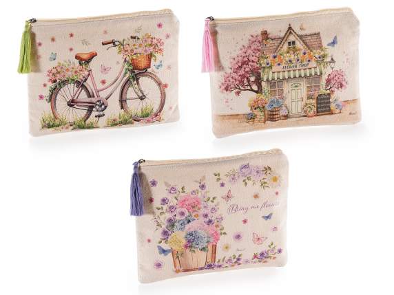 Pochette en toile avec décorations intérieures, zip et nappe