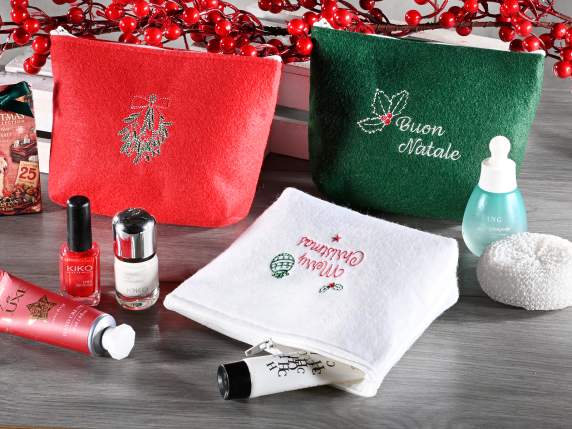 Trousse en tissu avec fermeture zippée et broderie de Noël