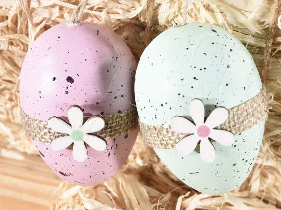 Espo 6 uova in plastica colorata con fiore da appendere