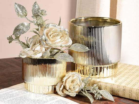 Ensemble de 2 vases en céramique dorée à effet moleté