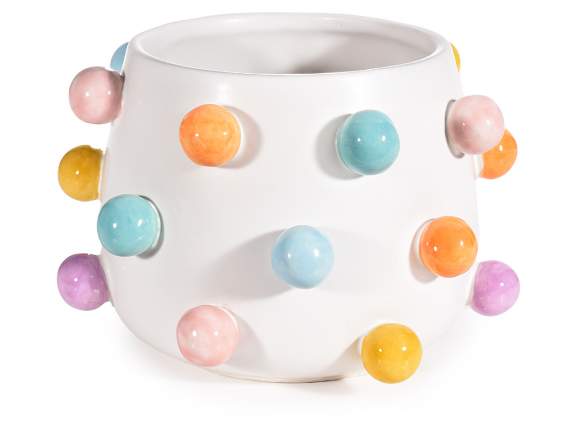 Vase en céramique avec décors de pompons colorés en relief