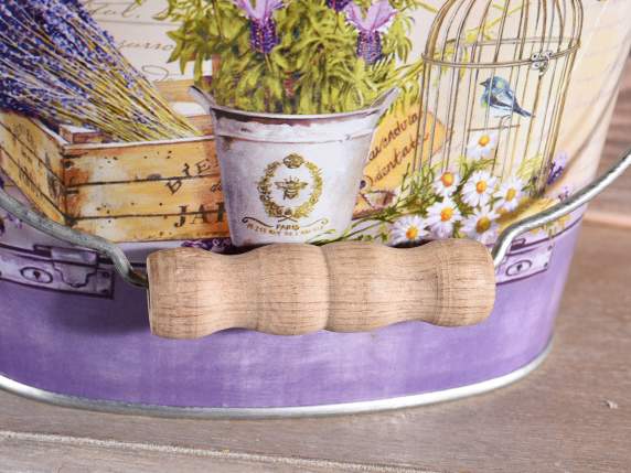 Set 2 vasi in metallo secchiello con manico e decori lavanda
