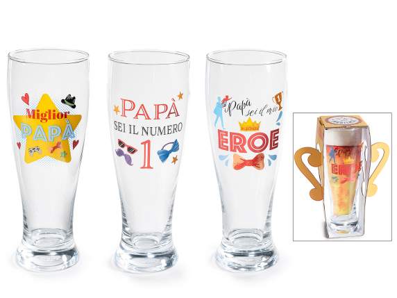 Vaso de cerveza de vidrio de 430 ml con decoraciones de papá