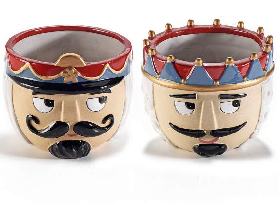 Vaso decorativo porcellana volto schiaccianoci in rilievo