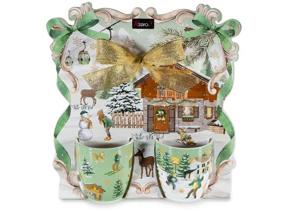 Paquete de 2 tazas de porcelana de 70 ml con paisaje