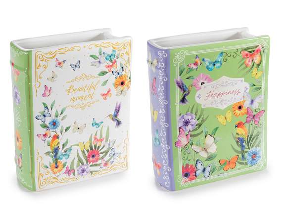 Vază de carte din ceramică lucioasă cu decorațiuni de flori