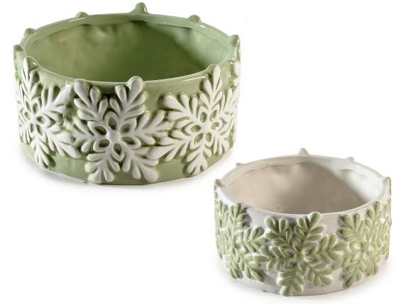 Set de 2 vaze ceramice cu decoraiuni în relief cu fulgi