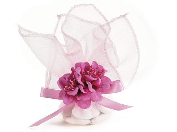 Flor artificial en tela fucsia