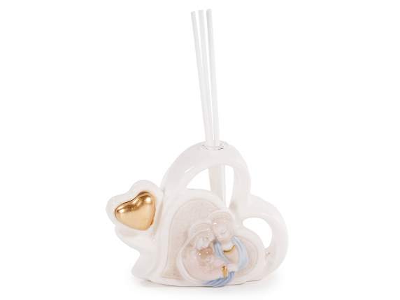 Corazón de porcelana Sagrada Familia con varilla aromática